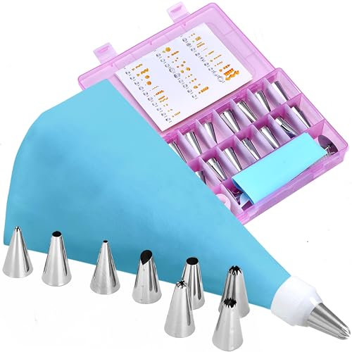 Kitchtic Tortendekorationsset - 42 Stück -Inklusive Blumentüllen, Adapter, Spritzbeutel mit Tüllen, Dekorationszentrum und Schere, Cake Decoration Reinigungsbürste, Handbuch mit Aufbewahrungsbox -Rosa