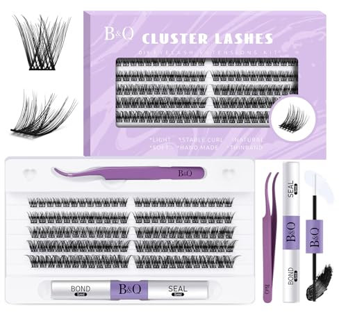 Cluster Lashes Kit Natural Lash Extension Kit Beginners C D Curl Eyelashes Individual Kit 120 Pcs Cluster Lash Kit with Bond and Seal Cluster Eyelash Extensions Kit 10-16 Mixed (Kit,C01)
