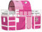 vidaXL Kinderhochbett, Hochbett mit Tunnel Vorhängen, Spielbett Bett für Kinder ab 6 Jahren, Kinderbett Etagenbett Stockbett, Rosa 90x200cm Massivholz Kiefer