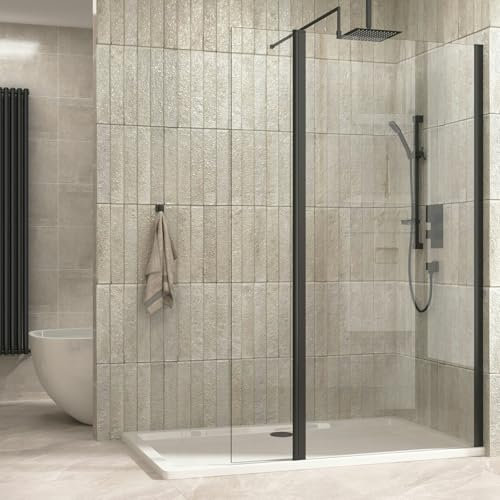 300mm Matt Black Wet Room Flipper Panel for Shower Screen - 8mm Easy Clean Glass
