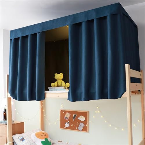 Treer Bettvorhang Hochbett Etagenbett, Blackout Vorhänge Staubdicht Betthimmel Hochbett Etagenbett Kinder Bettzelt Schlafsaal Bettvorhänge für Studentenwohnmein Kinderzimmer (1.2x2M,Dunkelblau)