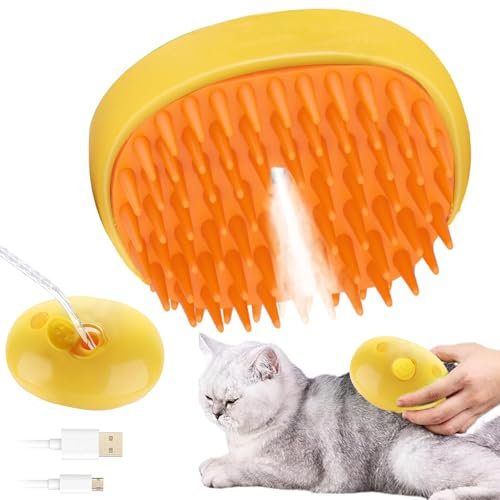 Katzenbürste mit Dampf, Hundebürste mit Dampf, Selbstreinigende Katzen Bürste, 3-in-1 -Fellbürste Katze, Katzenbürste mit Wasser, Dampfbürste Katze für Haustiere, Ein-Klick-Spray Weicher Runder Kopf