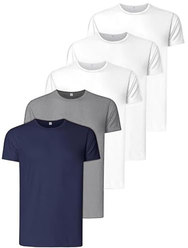 flintronic 5 Pack Camisetas Interiores de Algodón con Cuello Redondo, Camiseta de Manga Corta, Prueba de Sudor, L