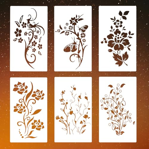 Schablonen-Set mit Blättern, 6 Designs, wiederverwendbar, Blumen-Zweig, Schmetterling, Efeu-Schablonen für Wände, Zäune, Möbel, 35,6 x 25,4 cm