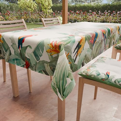 PETTI Artigiani Italiani - Fleckabweisende Tischdecke, rechteckig, für Küche, Motiv Papageien, X6 Plätze (140 x 180 cm), 100% Made in Italy