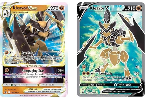 Pokemon Duo mit KLEAVOR V SWSH248 + KLEAVOR VSTAR SWSH249 - Holo Rare - ENGLISCH - Sammlerstück Einzelkarten + Heartforcards® Versandschutz