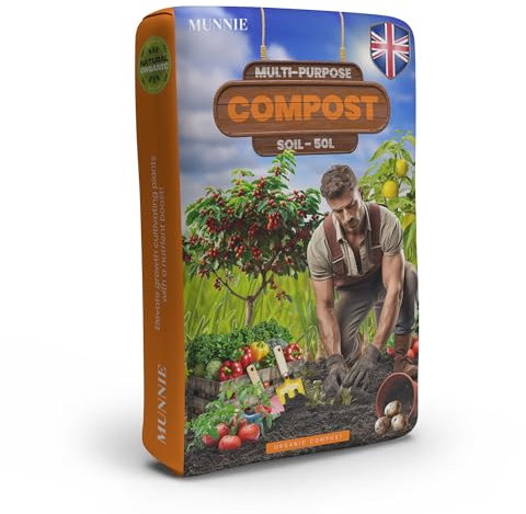 Munnie 50L Multi-Purpose Compost Soil Bag – Eco-friendly Soil Seed Compost, Nutrient Rich Compost Mix for Potting, Growing Garden, Outdoor, Indoor, Houseplant Seed Plants