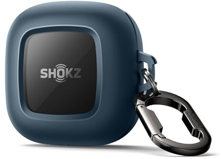 SURITCH Transparent Hülle Kompatibel mit SHOKZ OpenFit, Stoßfest TPU Magnetisch Schutzhülle mit Magnetisches Schloss & Karabiner & Schlüsselbund & Transparentem Logo Fenster für OpenFit(Blau)