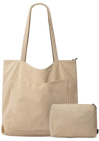 GASSDA Handtasche Damen Groß Shopper Tasche Damen Cord Tasche Tote Bag mit Reißverschluss für Arbeit Einkaufen Fitness Reisen (A-Aprikose)