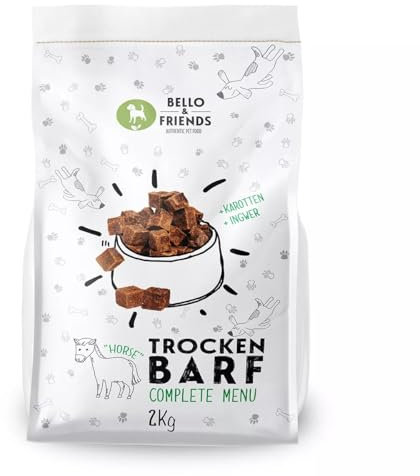 Bello & Friends Trockenbarf Complete Pferd, Hundefutter luftgetrocknet ohne Zusätze, Trockenfutter mit Obst und Gemüse, 2 kg