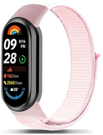 PaceBid Nylon Cinturino per Xiaomi Smart Band 10/Band9/Band8, Sostitutivo Sportivo Elastico Traspirante Adesivo Magico Donne Uomini Bracciale in Ricambio per Xiaomi Mi Band 10/Band9/Band8 (Rosa)