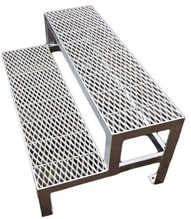 2 Stufen Außentreppe Stahl Freistehend Breite 120 cm H: 40 cm feuerverzinkt | Robuste | Rutschfest Gitterroststufen | Nur Bodenbefestigung | Für Industrie und Gewerbe | Hersteller | Sondermaße möglich