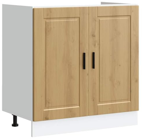 vidaXL Meuble Bas pour évier Porto chêne Artisanal Bois ingénierie, Meuble Bas de Cuisine, Meuble Bas de Cuisine avec Porte