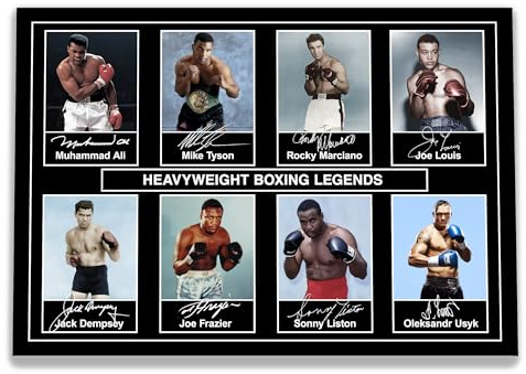 Heavyweight Boxing Legends Poster, Historische Boxer 1927–2024 Champions Collage, Wandkunstdruck, nur A4-Druck