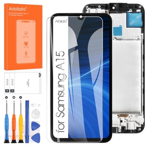 Arbilato OLED Screen Replacement for Samsung Galaxy A15 4G/A15 5G, A155F A156B LCD Display Digitizer Touch Screen Assembly Repair Parts(Black with Frame,Big Size)