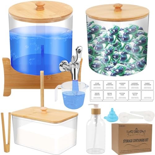 9 L Boîte à Détergent Pour Rangement Lessive, 3 L Type De Robinet Contenant Lessive Liquide Avec Rack Et Tasse à Doseur Lessive Liquide, 3 L Rangement Lessive Capsule,Rangement Feuille 2 L