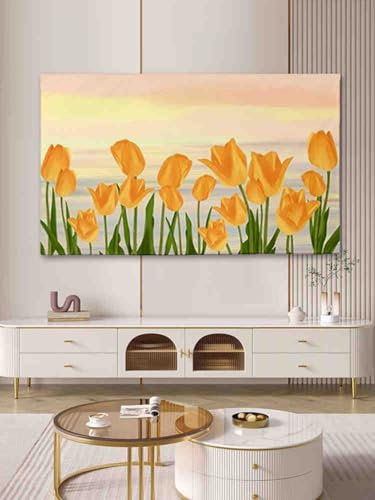 HSTANGKY Funda para TV Funda Protectora De Pantalla Resistente De Mezcla De Algodón Y Lino para Televisores LCD/LED Funda para Pantalla De Televisión-flower1||37-39inch