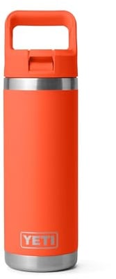 YETI Rambler 530 ml Flasche, vakuumisoliert, Edelstahl mit Strohhalmkappe, Papaya