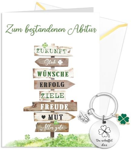 GluckGeschenk Karte Abitur 2025, Glückwunschkarte Abitur mit Umschlag, karte zum Bestandenen Abitur 2025 für Mädchen und Junge, Abi Karte, Schlüsselanhänger, Abschluss Schlüsselanhänger, Graduation