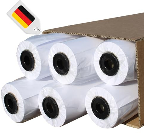 CABRO Plotterpapier 120g Extrastark 610mm x 35m - Plotter Druckpapier Rolle reißfest und stabil für Baustelle & Werkstatt. Plakatpapier auf Rolle 120g aus Deutschland - 6er Karton