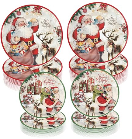 dididudi Lot de 40 assiettes en carton de Noël, assiettes à dessert de fête de Noël de 22,9 cm et 17,8 cm (vert rouge)