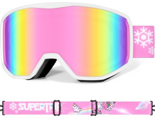 Supertrip Skibrille Kinder 6-14 Jahre,Snowboardbrille Kompatibler Helm | Ski Snowboard Brille Verspiegelt für Brillenträger,Anti-Nebel UV-Schutz Schneebrille für Jugendliche Mädchen Jungen