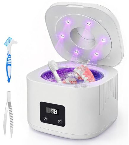 Ultraschallreinigungsgerät,49000Hz Ultraschallreinigungsgerät Zahnschiene 340ML Dental Pod mit 6 UV-Lampen,4 Modi Ultraschallreiniger,für Zahnersatz, Zahnschiene, Retainer, Zahnspangen, Aligner