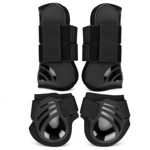 HERCHR 2 Pares de Botas para tendón de Caballo, Protector de piernas Abierto y Grueso de PU con Bloqueo Frontal, protección Segura para piernas para Entrenamiento, Salto y equitación