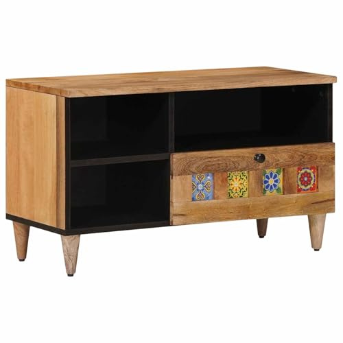 vidaXL TV-Schränk mit Regal Natur 80 x 33 x 46 cm Massivholz Mango, Moderner Wohnbereich, rechteckige Medieneinheit, robuster TV-Schrank, Schlichte Stauraumlösung, Möbel aus Mangoholz