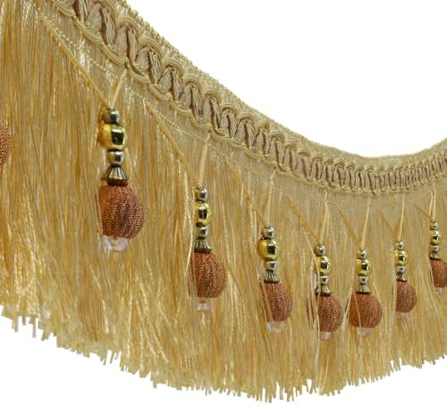 Apliques de tela con borlas de cuentas y flecos colgantes para la banda de la cortina, mesa de boda decorada, 1,8 m dorado