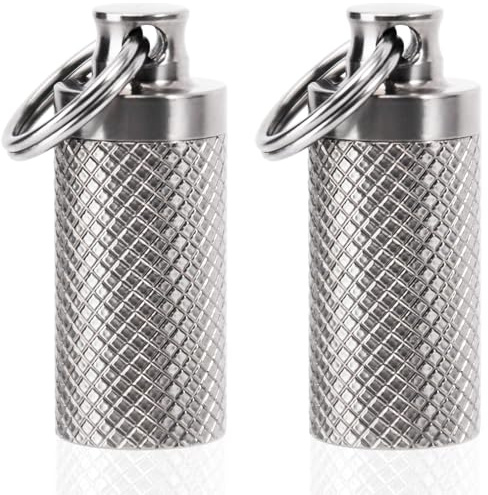 TISKY 2 x Titan-Pillenhalter, Schlüsselanhänger, wasserdicht, tragbar, für Geldbörse oder Tasche, Pillenanhänger, Medizin-Organizer für Outdoor-Reisen