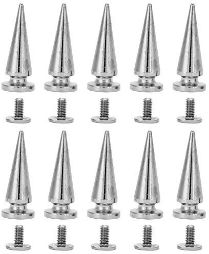10 stücke 10x26mm große größe kegel spikes punk nieten bolzen schraube baum form zurück spikes für diy leder schuhe jacke handwerk kleidersack(Silber)