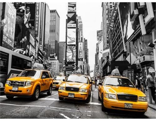 YSCOLOR Diamant Painting Diamantmalerei New York Diamantmalerei Vollrundkreuzstichbilder Runddiamantmalerei New York Street Yellow Auto 30X40Cm