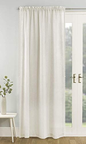 Tyrone Textiles Tahiti Cream Pom Pom Trim Linen Look Voile Panel (Drop - 90 (229cm))