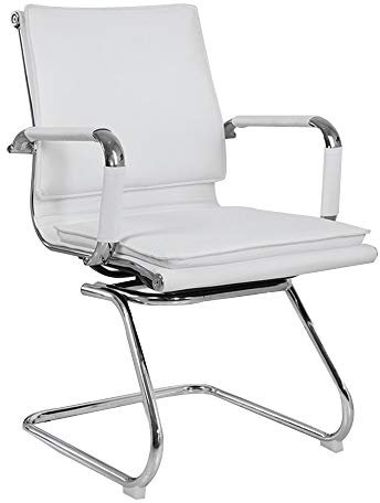 Sedia per Computer Pelle Desk Gaming Sedia Bow Piede ergonomica Computer Desk Chair Doppio Cuscino Computer Desk Sedia for Office Sala Riunioni (Color : White, Size : Middle Back)