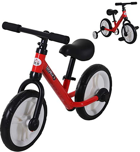 HOMCOM 11 Inch Kids Balance Bike Training Pedal Bicycle W/Removable Stabilizers EVA Tyres Adjustable Seat Height 2 to 5 Years Gift for Boys Girls Red