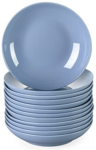 LOVECASA, Série Sweet, Assiette Creuse à Soupe en Porcelaine, 12 Pièces, 21 cm, 550 ML, Assiette Couleur Pure