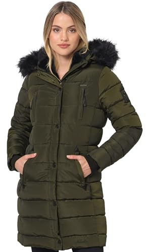 Navahoo Winterjacke Damen - Wasserabweisend, Warm, Kapuze, Winddicht - Wintermantel Lang, Mantel Frauen, Teddyfell gefüttert - Stehkragen, 7 Taschen, verlängerter Zipper