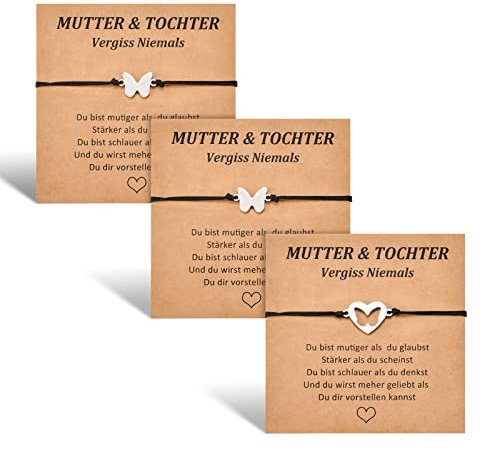 BOCHOI 3PCS Mutter Tochter Armband passender Wunsch Schmetterlings Armband für Frauen Mädchen Muttertag Muttertagsschmuck