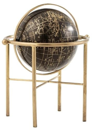 Globe Terrestre sur Pied Vintage 30cm Or & Noir