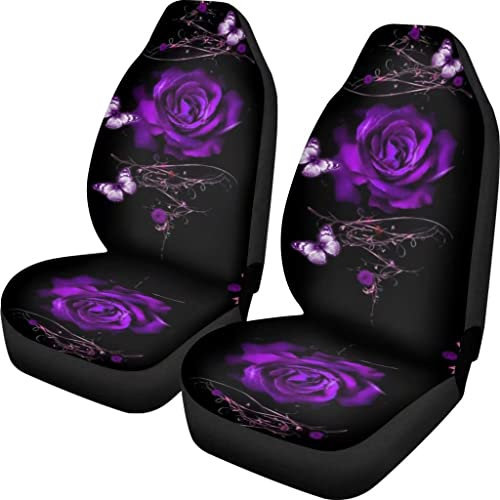 Coloranimal 2 Stück lila Schmetterling Rose Autositzbezug, lila Rose Blume, Autositzkissen, Anti-Schmutz-Eimer-Pad, Rose, Autozubehör, Universal-Zubehör…