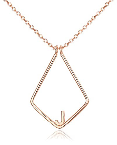 Clearine Ringhalter Halskette für Damen Mädchen 925 Sterling Silber Buchstabe J 14 Rose Gold Geometrischer Anhänger Kette