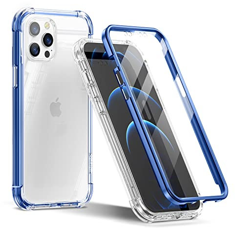 SURITCH for iPhone 12 Pro Max Case Clear 6.7【Built in Screen Protector】 360 Full Body Hybrid Protection Hard Shell+Soft TPU Rubber Bumper Rugged Case for iPhone 12 Pro Max 6.7 inch (Star sky blue)