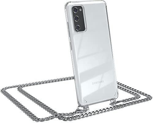 EAZY CASE Handykette kompatibel mit Samsung Galaxy S20 FE / S20 FE 5G Handyhülle mit Metal Umhängeband und Ersatz Kordel schwarz, Handykordel mit Schutzhülle, Stylische Kette, Metal - Silber