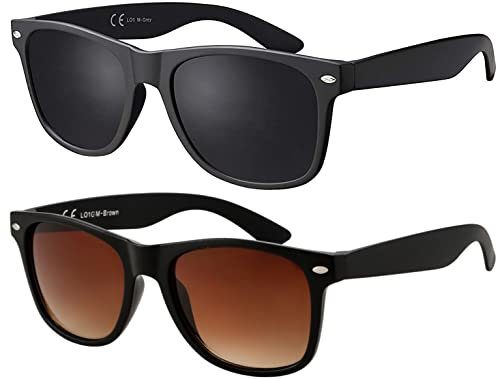 La Optica B.L.M. Sonnenbrille Herren Verlaufsglas UV 400 CAT 3 CE Damen Nerd Sport - Matt Schwarz (Gläser: Braun Gradient, Schwarz)