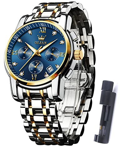 OLEVS Mens Watches Dress Designer Diamond Analog Quartz Stainless Steel Silver Waterproof Metal Date Chronograph Roman Numerals Gent Wrist Watch
