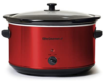 Elite Gourmet MST-900RXT Olla eléctrica de cerámica XL Jumbo, con temperatura ajustable, para platos principales, salsas, guisos y aderezos, tapa de cristal apta para lavavajillas, 8 l, rojo metálico