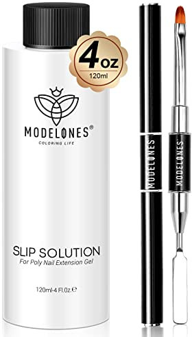 Modelones Polygel Slip Solution Kit 120 ML con pennello per unghie a doppia fine, soluzione antiscivolo per unghie acriliche, set liquido per nail art fai da te a casa