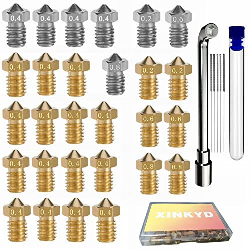 28 Stück 3D Drucker-Düsen,Messing + Edelstahl Nozzle V6 Set,Gewinde M6, für 1,75 Filament, für alle gängigen V6 Hotend 3D-Drucker wie z.B. Anycubic i3 Mega, Anycubic Chiron, Prusa Mini Prusa i3