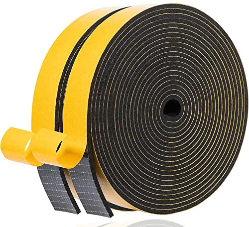 Nastro Autoadesivo in Schiuma, 25mm(Larghezza) x 3mm(Spessore), Guarnizione in Gomma per Porte e Finestre, Anti Freddo, Rumore e Collisione, Lunghezza Totale 10M, Nero